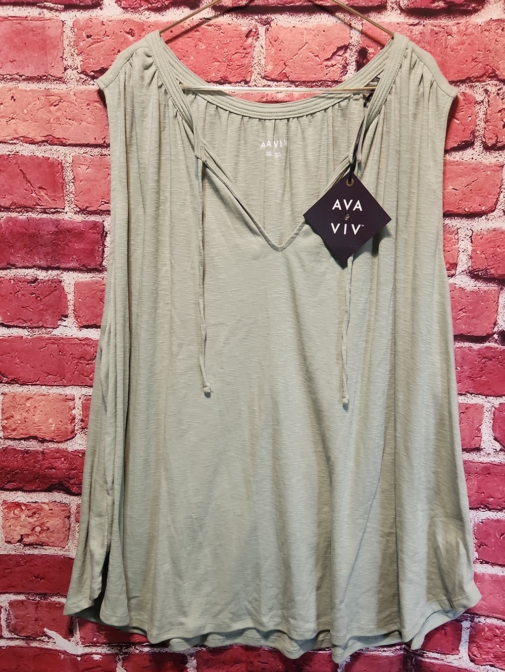 Ava & Viv Sage Green Drawstring V-Neck Tunic